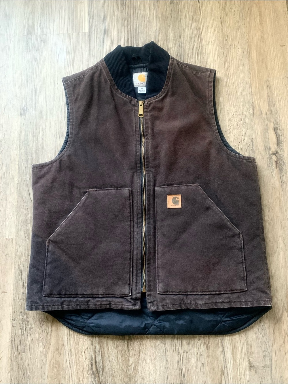 Carhartt Quilted Artic Canvas Vest Dark Brown V02 Distressed Men’s Medium USA